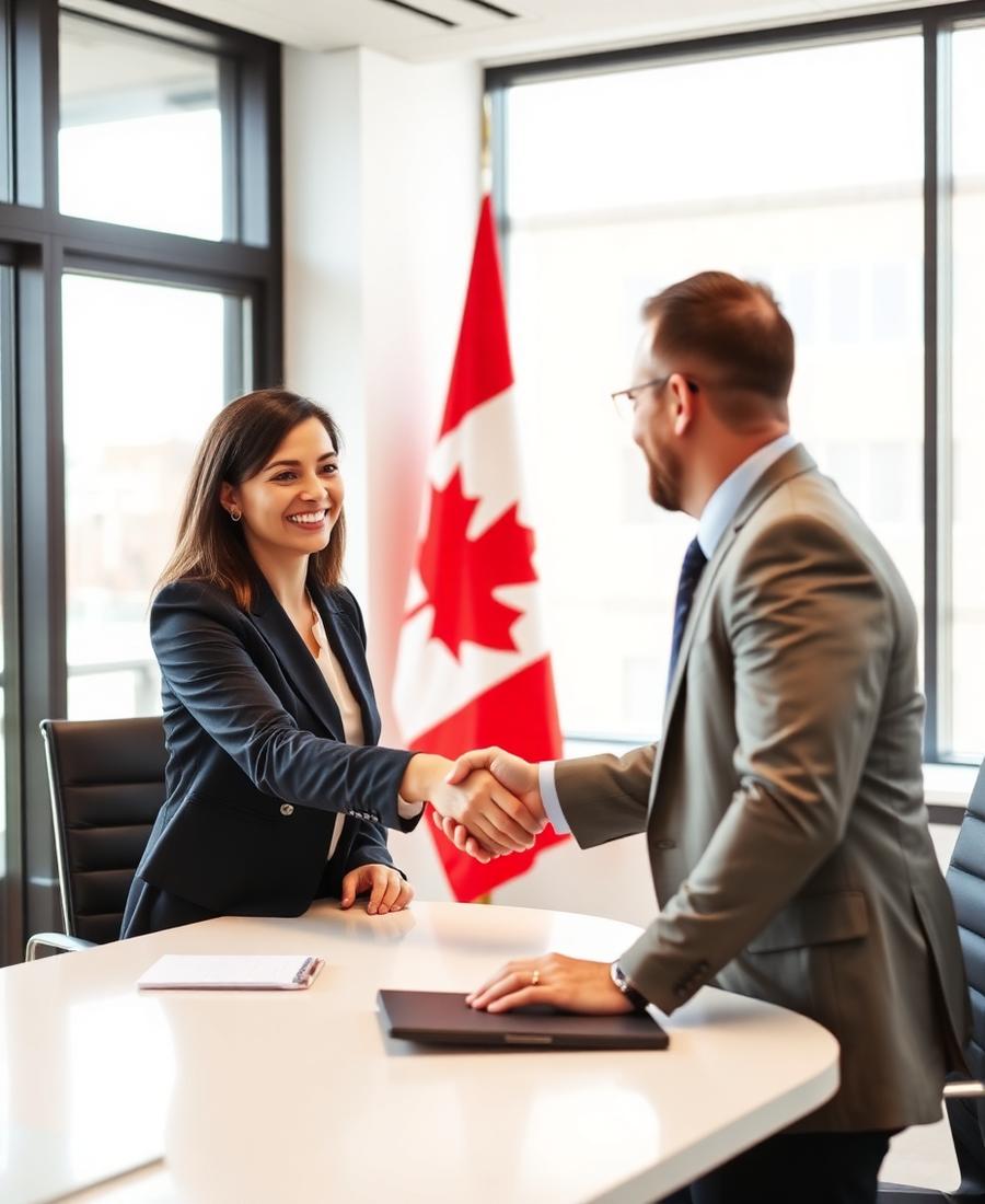 Consultant welcoming a client in the Fortune Consultancy office