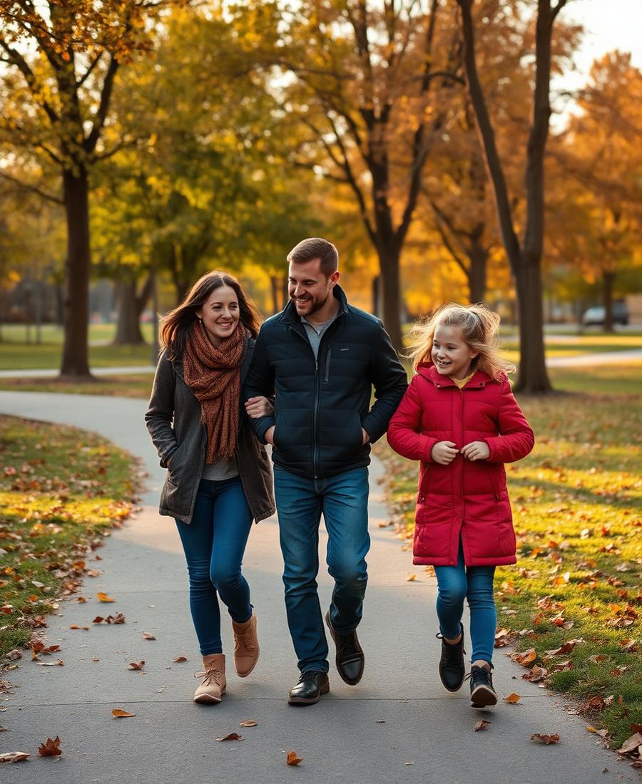 A newcomer family enjoying a Canadian park in autumn